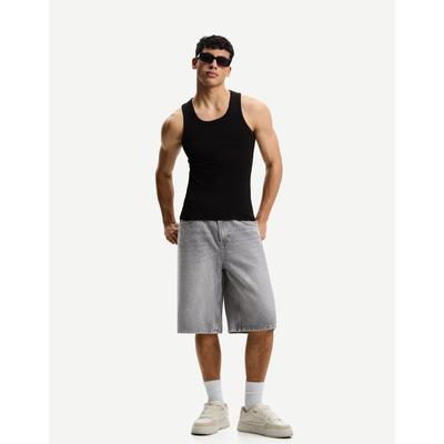 Bershka Baggy Denim Bermuda Shorts Men 34 Grey