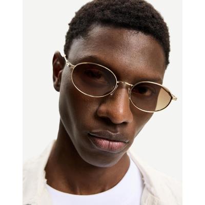 Bershka Metallic Sunglasses Men Beige