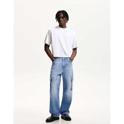Bershka Baggy Cargo Jeans Men 36 Light Blue