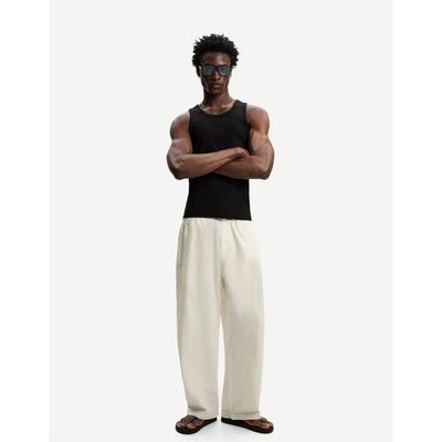 Bershka Super Baggy Striped Fabric Trousers Men Xs Cream