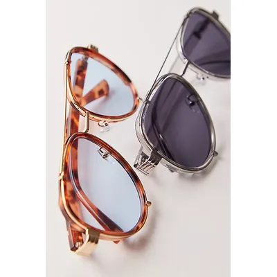 Wesley Oversized Aviator Sunglasses at Free People in Chocolate With Blue Lens