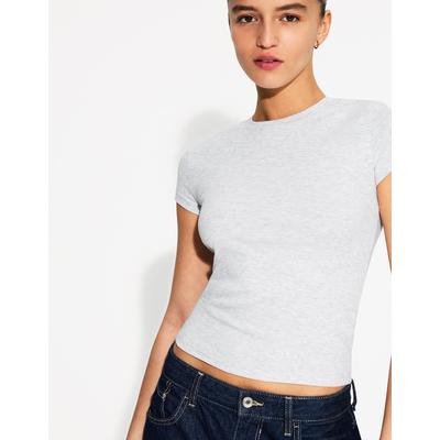 Bershka Short Sleeve Crew Neck T-Shirt Women Xxl Grey