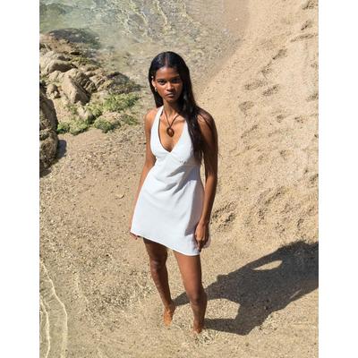Bershka Linen Blend Halter Mini Dress Women Xs White