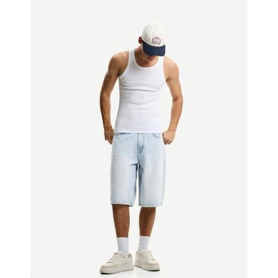 Bershka Baggy Denim Bermuda Shorts Men 34 Light Blue