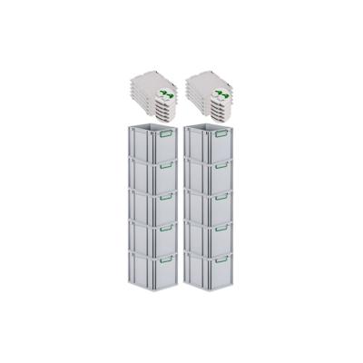 PROREGAL 10x Eurobox NextGen Color mit Scharnierdeckel & Verschlüssen | HxBxT 22x30x40cm | 30 Liter | Griffe grün geschlossen | Glatter Boden Image