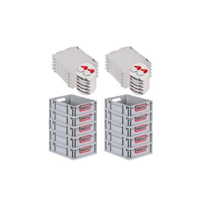 PROREGAL 10x Eurobox NextGen Color mit Scharnierdeckel & Verschlüssen | HxBxT 12x30x40cm | 11 Liter | Griffe rot offen | Glatter Boden Image
