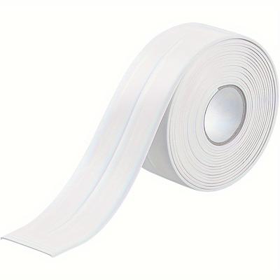 TEMU 1.5 Inch White Silicone Caulk Tape - Waterproof, Self-adhesive Sealant For Bathtubs, Kitchen Sinks, Bathrooms & - 10.5ft Roll For Diy Home Repairs & Waterproofing Image