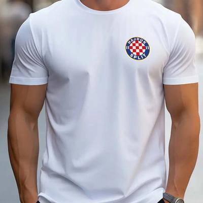 TEMU Men's Split Split Print Premium Round Neck T-shirt - Street Style Short Sleeve, Breathable Summer Casual & Sports Wear, Machine Washable Regular Fit, Sports , Comfortable Wear Image