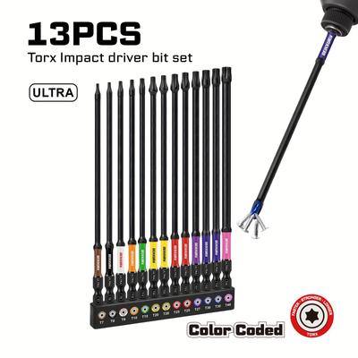 TEMU Impact Screwdriver Set, 150mm T7-t8-t9-t10-t15-t20-t25-t27-t30-t40. Base 13pcs Image