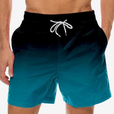TEMU Men's Gradient Drawstring Swim Trunks - Loose Fit, Non-stretch Fabric, Casual Beach & Gym Shorts With Pockets, , Beach Shorts, Gym Shorts, Sporty Swimwear, Image