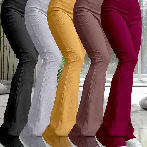 TEMU Ensemble de pièces K11 pour femmes, pantalons serrés et élastiques, pantalons évasés à taille haute et polyvalents, pantalons décontractés de couleur unie.
