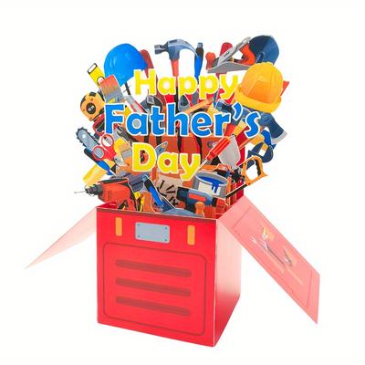 "TEMU 1pc Toolbox Pop-up Father's Day Card With Tool Theme - ""happy Father's Day"" Message, Includes Envelope, Dad’ Day, Festive Gift Idea For Construction-themed Celebrations, Fathers Day Gift"