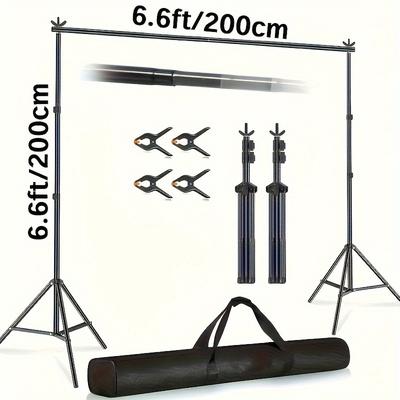 TEMU Iron Photography Background Support Stand Kit, 10ft Wide 6.6ft Tall, Adjustable Tripod Base With Clamps, Carrying Bag, Studio Photo Video Backdrop System Image