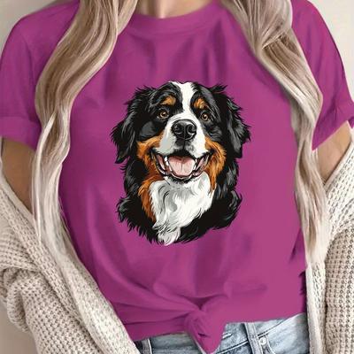 "TEMU Women's Casual "bernese " Graphic Tee - Short Sleeve, Round Neck, Lightweight & Breathable, Spring/summer, Machine Washable, Everyday Tshirt | | , Dog Lover Gifts" Image