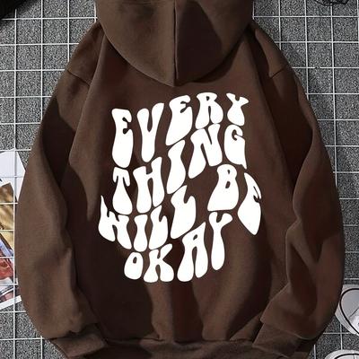 TEMU Thing Ok Print Hoodie, Casual Pocket Long Sleeve Drawstring Hoodies Sweatshirt, Women's Clothing Image