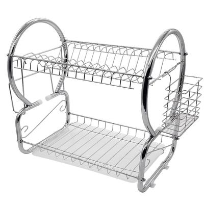 TEMU Kitchen Dish Drain Rack, Double-layer Dish Rack, Double-layer Cutlery Rack, Rust-proof Kitchen Dish Drain Rack, Metal Kitchen Countertop Storage Rack, Silver Image