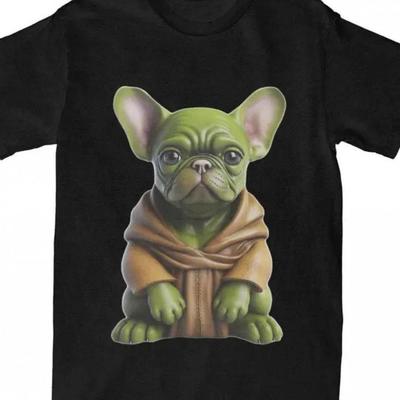 TEMU Men's Casual Cotton T-shirt With French Bulldog Print - Crew Neck, Short Sleeve, Loose Fit, Black With Green-clad , Casual Wear Crew Neck Shirt Soft Texture Image