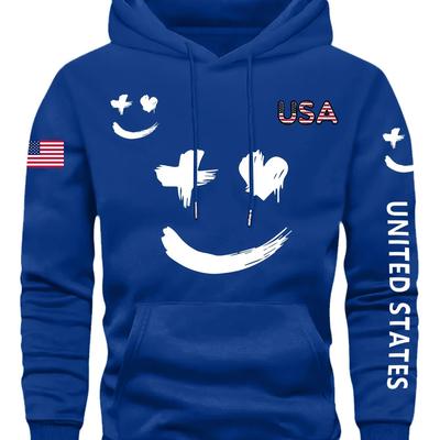 TEMU Face Print, Men' Casual Hoodie With Drawstring, Comfy Long Sleeve Pullover Hoodie, Ideal For Daily And Outdoor Wear Image