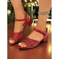 Sandali con Tacco A Blocco per Donna Glitter Rosa Oro Open-Toe Scarpe da Festa Con Cinturino alla Caviglia Vita Notturna