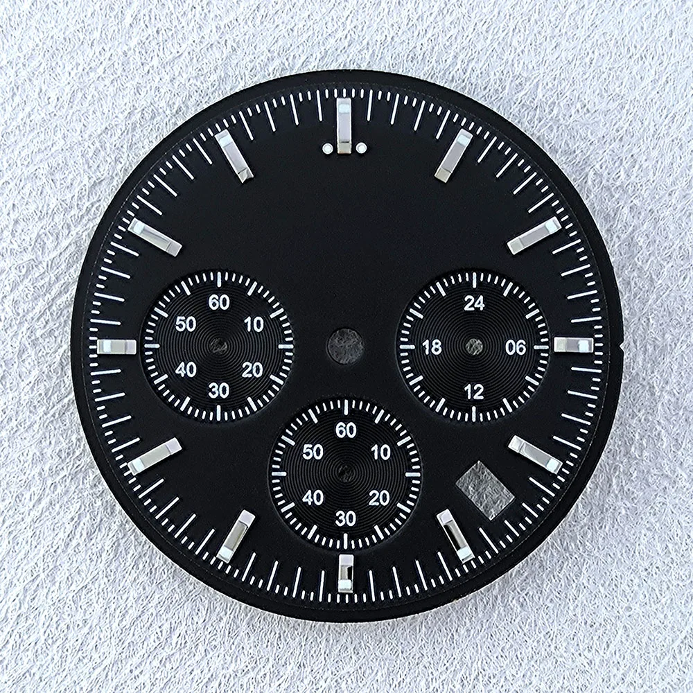 Panda-Zifferblatt, VK63-Chronographen-Zifferblatt, individuelles Logo, 32,5 mm, grün leuchtendes Zifferblatt, 6 Zeiger, passend für Uhrenzubehör mit VK63-Quarzwerk Image