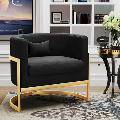 Velvet Accent Chair Gold Modern Barrel Chair Upholstered Arm Chairs for Bedroom Living Room Sofa