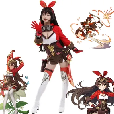 Spiel Genshin Impact Cosplay Amber Kostüm Roter Overall Knights of Favonius Mitglied Rollenspiel Outfit Komplettset für Frauen Mädchen Image