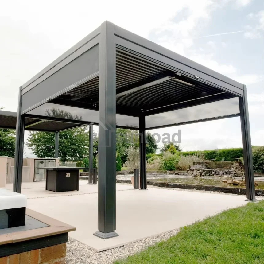 Maßgeschneiderter Sunroad-Gartenpavillon aus Metall mit motorisiertem Baldachin – Outdoor-Pavillon aus Aluminiumlegierung mit elektrischem Dach Image