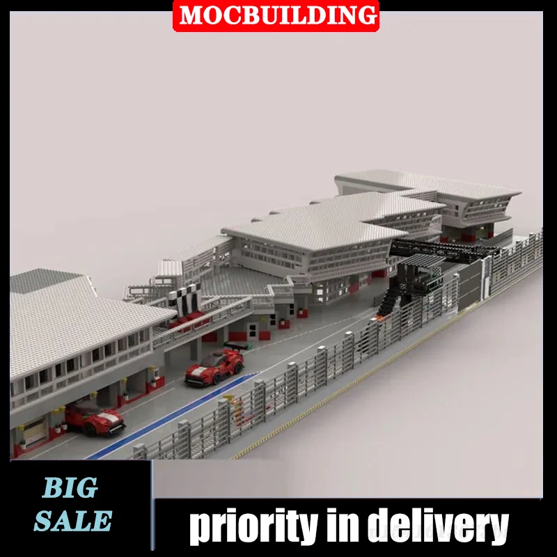 Autodrome Pit Lane Komplex MOC Auto Track Modell Bausteine Montage Racing Sammlerstücke Set Spielzeug Geschenke Image