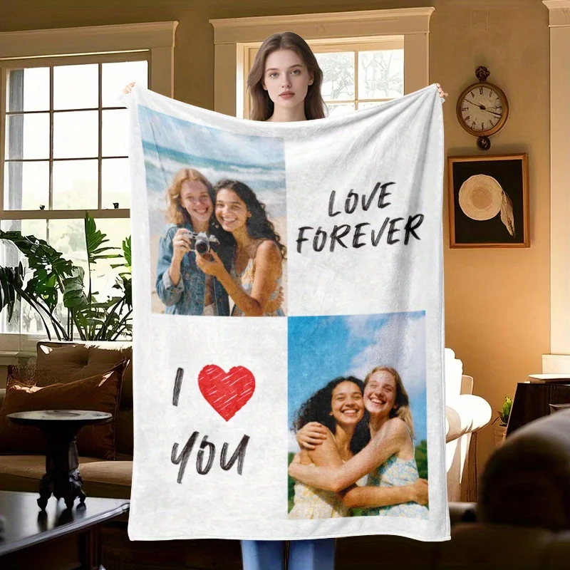 Maßgeschneiderte Foto- und Textdecke für Muttertag, Valentinstag, Jubiläum, mit 2-Foto Image