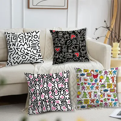 Art K-Keith H-Haring Pillow Case For Sofa Bedside Table Bedroom Backrest Living Office Cushion Printed Square Multiple Image
