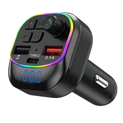 12-24V Auto Bluetooth Freisprecheinrichtung FM-Transmitter Auto MP3-Musikplayer Typ-C-Anschluss Auto PD QC3.0 Ladegerät Buntes Umgebungslicht