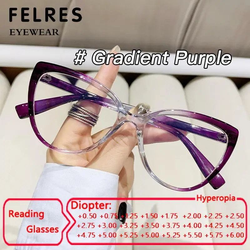 Ultraleicht Anti Blau Licht Cat Eye Lesebrille Frauen Antifatigue Presbyopie Brillen Transparent Mode Brillen FELRES Image