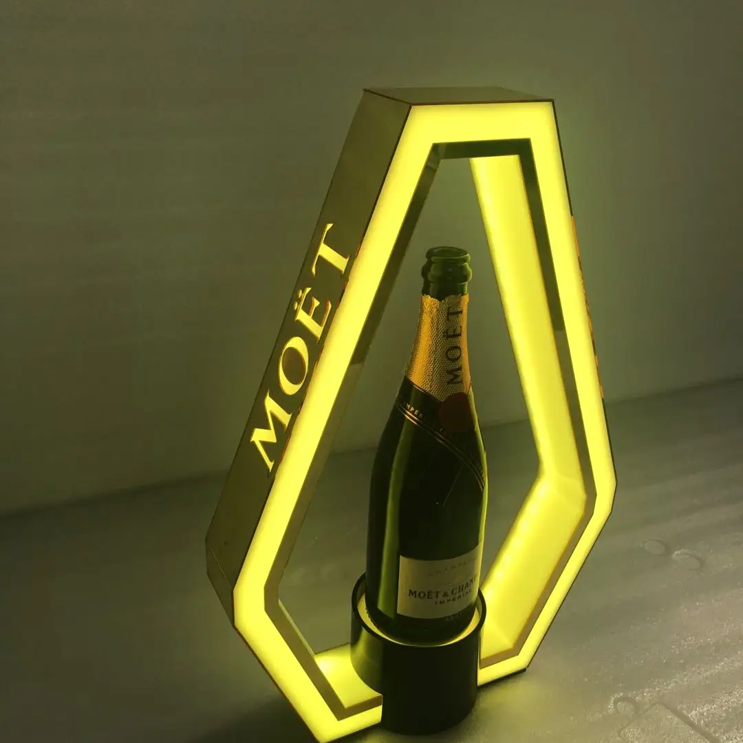 Nachtclub Lounge Bar Party Individuelles Logo LED MOET Champagnerflasche Presenter Gold Light Glorifier Display VIP Service Tablett Image