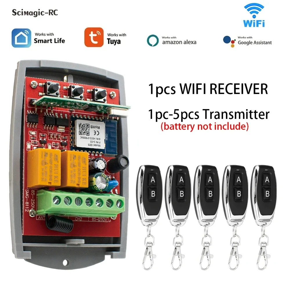 Tuya Wifi Smart Garagentor öffner Tor öffnungs empfänger 2ch 433 festes Rollcode-Schalter relais modul mit MHz Sender Image