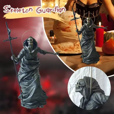 Creative Skull Statue Resin Figurine With Gothic Greatsword Skeleton Statue Home Office Bar Ornament Crafts Party Decoration