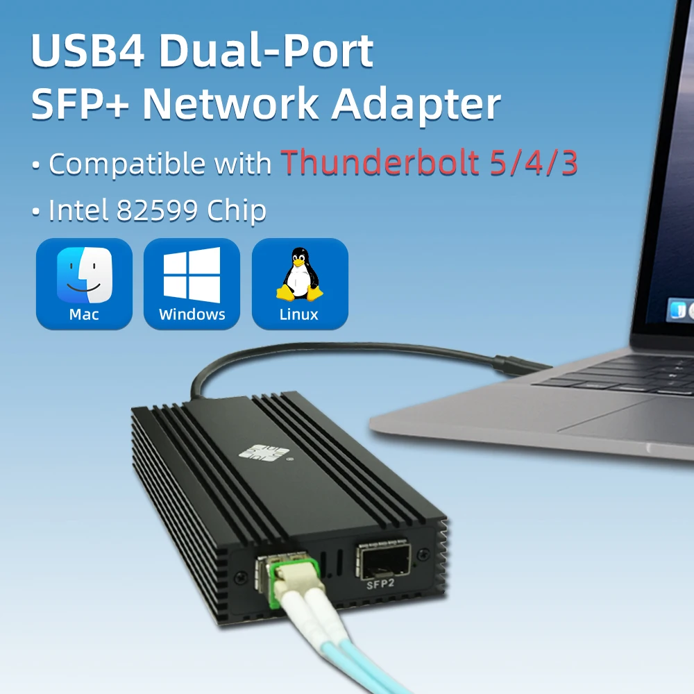 Dual Port 10G SFP+ USB4 Ethernet Netzwerk Thunderbolt 5/4/3 kompatibel Intel 82599ES Chip 2 Port 10GBASE-T Glasfaser NIC Image