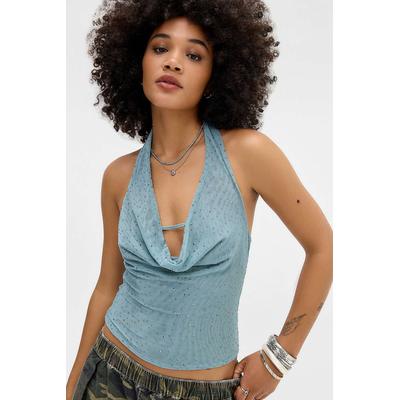 Silence + Noise Cali Cowl Neck Diamanté Top - Light Blue L at Urban Outfitters