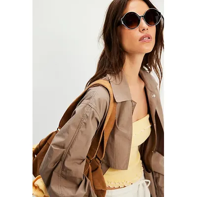 Charlie Contrast Round Sunglasses at Free People in Tort With White Piping