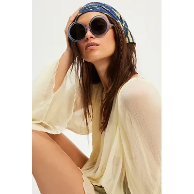 Wavy Baby Round Oversized Sunglasses at Free People in Blue With Black Lens