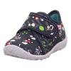 Hausschuh SUPERFIT "SPOTTY WMS: Mittel", Kinder, Gr. 22, blau (dunkelblau kombiniert), Textil, bedruckt, klassisch, Schuhe, Klettschuh, Kindergarten Schuh mit Motiv, Größenschablone zum Download