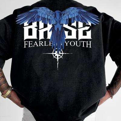 "TEMU Men's Blue "wings" Graphic T-shirt - Casual Summer Streetwear, Comfortable Crew Neck, Loose Fit, Machine Washable, Letter Print With Design" Image