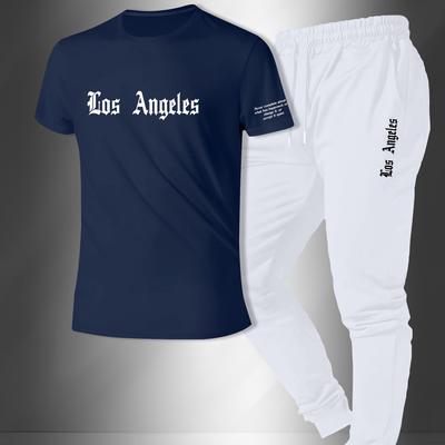 TEMU Men's T-shirt Set, Short Sleeve And Drawstring Casual Pants Suit, Suitable For Spring/summer Season Image
