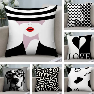 Fortschrittlicher schwarz-weißer Kissenbezug, kurzes Plüsch-Sofa, dekoratives Geschenk für Zuhause, doppelseitiges Druckkissen Image