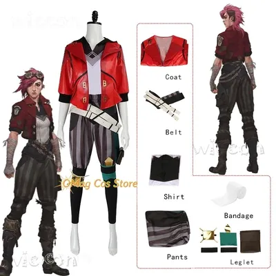 Vi Cosplay Arcane Violet Red Coat Lol Cosplay Kostüm Spiel RolePlay Frauen Outfit Halloween Perücke Image