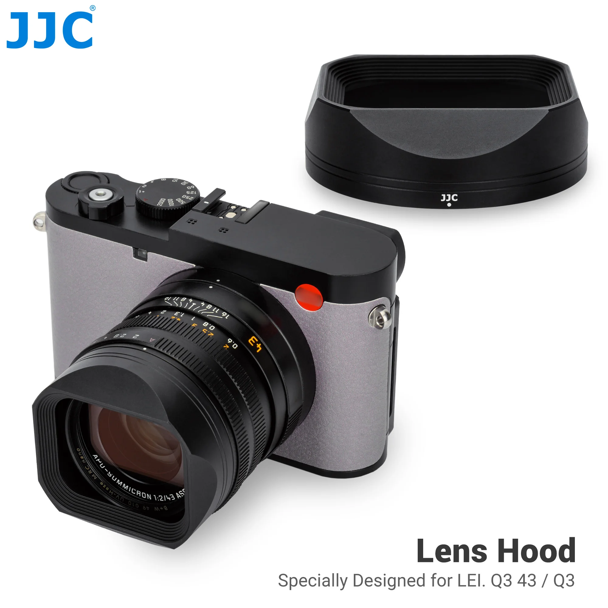 JJC quadratische Gegenlichtblende aus Metall für Leica Q3 43 Q3 43 Q2 Kamerazubehör, kompatibel mit Filtern, Original-Objektivdeckel, kratzfest Image