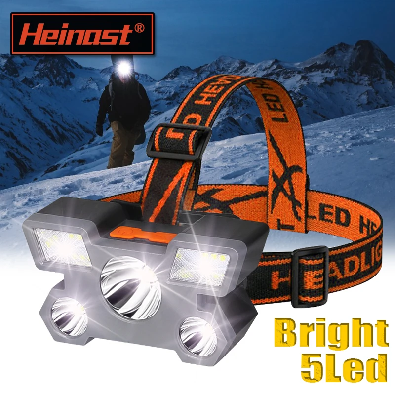 5-LED-Stirnlampe, wiederaufladbar, mit eingebauter Batterie, starkes Licht, Scheinwerfer, Camping, Abenteuer, Angeln, Stirnlampe, Taschenlampe Image