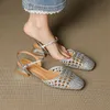 Neue Sommer Sandalen Frauen Schuhe Karree Sandalen für Frauen Mode Aushöhlen Handgemachte Sandalen Schuhe Niedrigen Absatz Casual Schuhe
