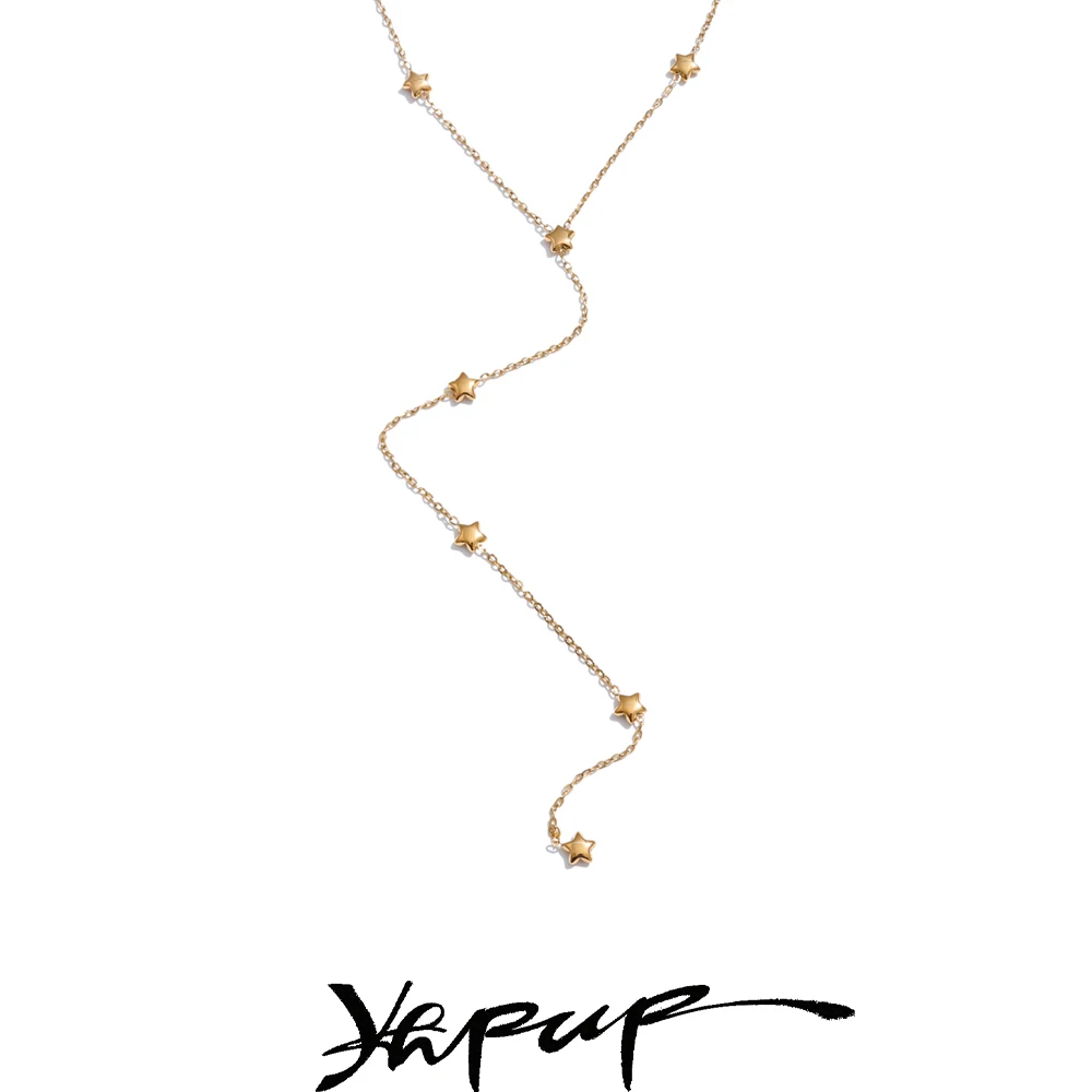 Yhpup Beliebte Stern-Y-Kette aus Edelstahl, lang, dünn, sexy Halskette, vergoldet und platiniert, Brustkette, Sommer-Chic-Schmuck 2025, Image
