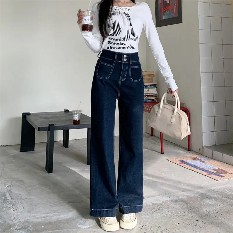 Frauen Casual Niedrige Taille Gerade Y2K Jeans Amerikanische Mode Streetwear Breite Jeans Denim Hosen Weiblichen Sommer Retro Baggy Hosen Image