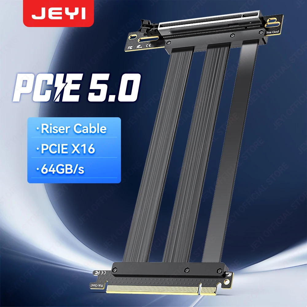 JEYI PCIe 5.0 Riser-Kabel, 64 GB/s Grafikkarten-Verlängerungskabel, kompatibel mit RTX5090, RTX4090, RX8900, RX7900, WRX80/WRX90E Image